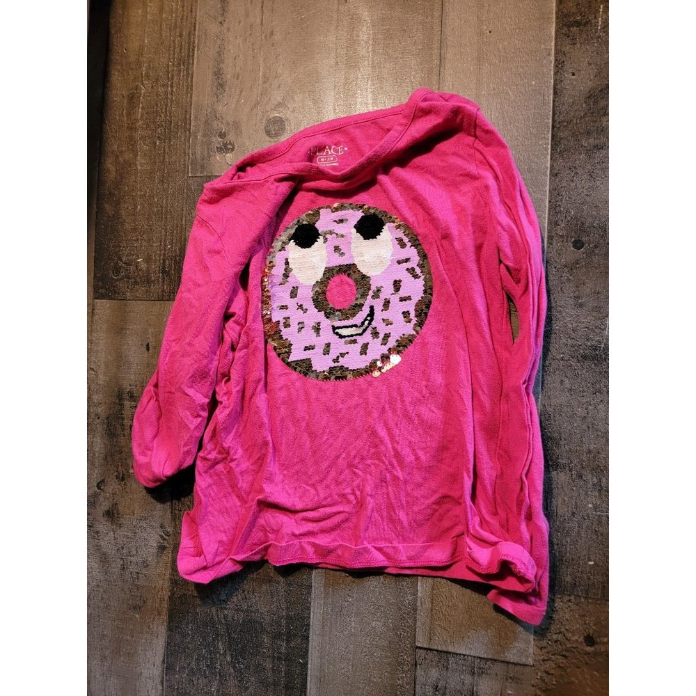 Pink youth place 7/8 sequin reversible face long sleeve tee